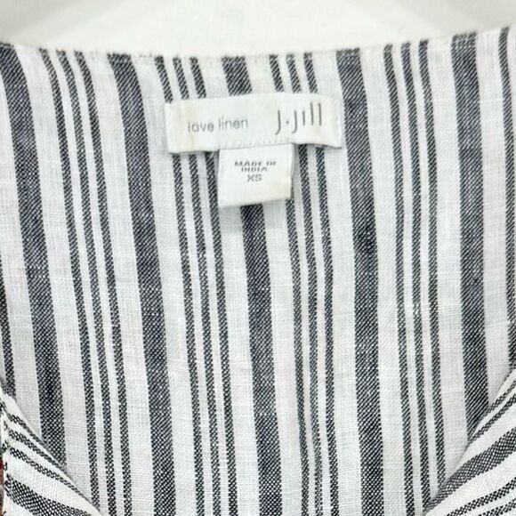 J. Jill White Blue Stripe Colorful Embroidered Ethnic Boho Festival Linen Jacket - Picture 13 of 13